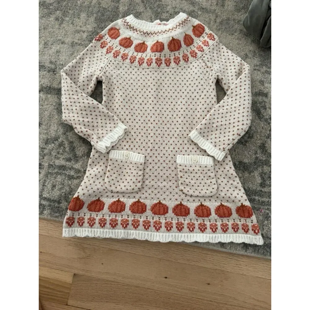 Max Studio Baby Cozy Knit Kids Pumpkin Long Sleeve Sweater Fall Dress Size 2T